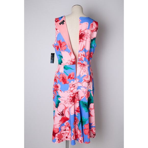 Tahari ASL Floral Midi Dress 14 A-Line Baby Shower Wedding Guest Vacation Resort - Picture 7 of 10